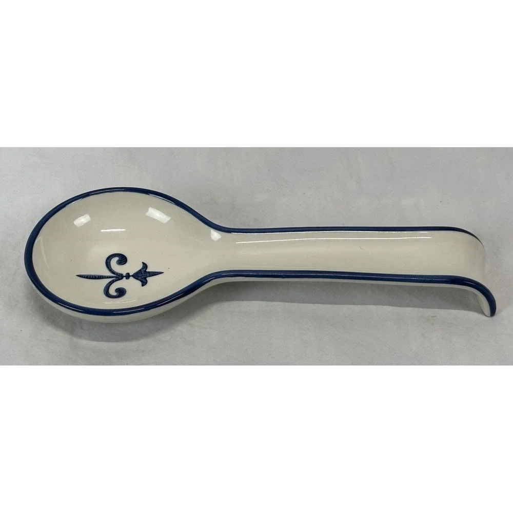 Vtg Sur La Table Flour De Lis Spoon Rest Blue White Large Sainte Germaine